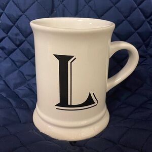 Monogram L mug monogrammed letter white coffee mug cup black white drink ware